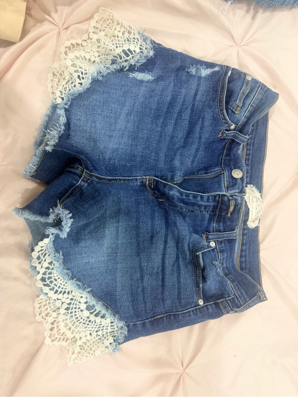 Abercrombie & Fitch Blue Denim Shorts with White Lace Trim